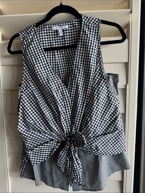 Derek Lam 100% Cotton Black & White Gingham Tie-Front Top! 🖤🤍🖤🤍